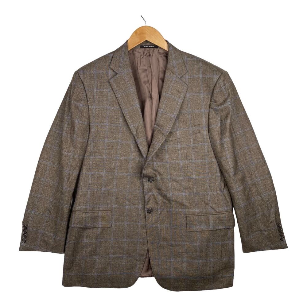 Ermenegildo Zegna Brown Houndstooth Check Wool Suit Blazer Coat Size 54C Large